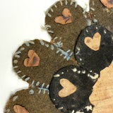 Most Wonderful 19th C. Miniature Penny Rug/Candle Mat with Hearts Everywhere