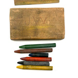 Best Crayon Box Ever, Antique Primitive Carved Out Slide Lid Box with Soft Yellow Exterior and Color Explosion Inside