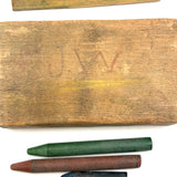 Best Crayon Box Ever, Antique Primitive Carved Out Slide Lid Box with Soft Yellow Exterior and Color Explosion Inside
