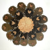 Most Wonderful 19th C. Miniature Penny Rug/Candle Mat with Hearts Everywhere