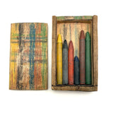 Best Crayon Box Ever, Antique Primitive Carved Out Slide Lid Box with Soft Yellow Exterior and Color Explosion Inside