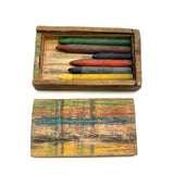 Best Crayon Box Ever, Antique Primitive Carved Out Slide Lid Box with Soft Yellow Exterior and Color Explosion Inside