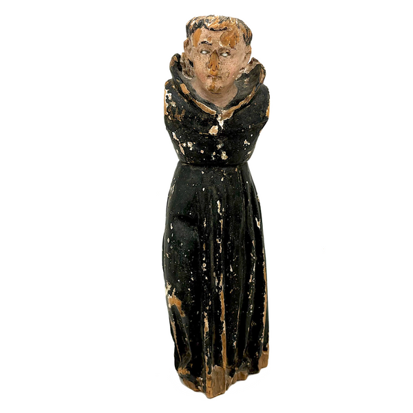 Fantastically Weathered Antique Carved Santos with Intense White Glass Gaze