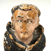Fantastically Weathered Antique Carved Santos with Intense White Glass Gaze