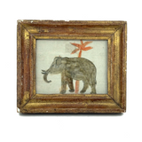 Gray Elephant, Orange Palm, Naive Watercolor on Laid in Terrific Gilded Frame