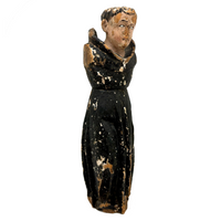 Fantastically Weathered Antique Carved Santos with Intense White Glass Gaze