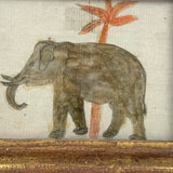 Gray Elephant, Orange Palm, Naive Watercolor on Laid in Terrific Gilded Frame