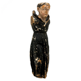Fantastically Weathered Antique Carved Santos with Intense White Glass Gaze