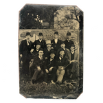 Gang of Men with Attitude Against Painted Banner with Snake, 19th C. Tintype