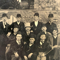 Gang of Men with Attitude Against Painted Banner with Snake, 19th C. Tintype