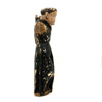 Fantastically Weathered Antique Carved Santos with Intense White Glass Gaze