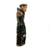 Fantastically Weathered Antique Carved Santos with Intense White Glass Gaze