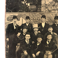 Gang of Men with Attitude Against Painted Banner with Snake, 19th C. Tintype