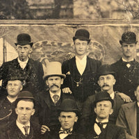 Gang of Men with Attitude Against Painted Banner with Snake, 19th C. Tintype