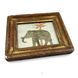 Gray Elephant, Orange Palm, Naive Watercolor on Laid in Terrific Gilded Frame