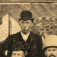 Gang of Men with Attitude Against Painted Banner with Snake, 19th C. Tintype