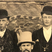 Gang of Men with Attitude Against Painted Banner with Snake, 19th C. Tintype