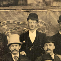 Gang of Men with Attitude Against Painted Banner with Snake, 19th C. Tintype