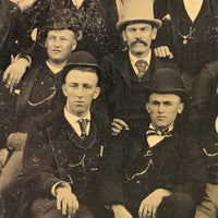 Gang of Men with Attitude Against Painted Banner with Snake, 19th C. Tintype