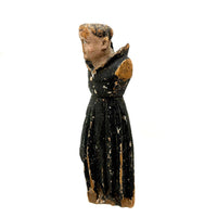 Fantastically Weathered Antique Carved Santos with Intense White Glass Gaze