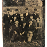 Gang of Men with Attitude Against Painted Banner with Snake, 19th C. Tintype