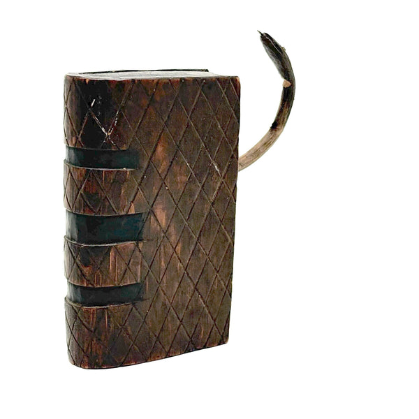 SOLD Great Old Carved Folk Art Book Shaped Box with Passive Snake Inside!