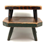 Ultra Solid 19th Century Eight Sided Stool in Original Green Paint