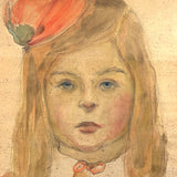 Girl in Orange with Hat and Attitude, Charming Watercolor Portrait in Original Frame