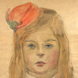 Girl in Orange with Hat and Attitude, Charming Watercolor Portrait in Original Frame