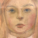 Girl in Orange with Hat and Attitude, Charming Watercolor Portrait in Original Frame