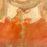 Girl in Orange with Hat and Attitude, Charming Watercolor Portrait in Original Frame