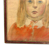 Girl in Orange with Hat and Attitude, Charming Watercolor Portrait in Original Frame