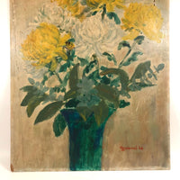 Gently Wistful Flowers in Vase, 1964 Oil on Board Painting Signed Rosannah