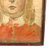 Girl in Orange with Hat and Attitude, Charming Watercolor Portrait in Original Frame