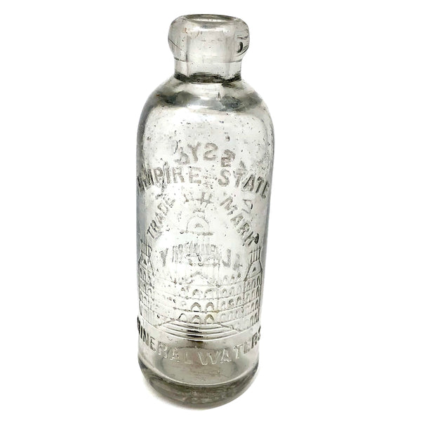 Empire State Mineral Waters, Late 19th C. Glass Bottle Impressed with Albany Capital Building