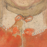 Girl in Orange with Hat and Attitude, Charming Watercolor Portrait in Original Frame