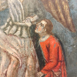 Archangel Raphael with Tobias in Red, and Dog and Fish, Very Beautiful Antique Retablo on Tin