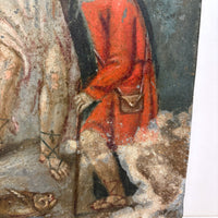 Archangel Raphael with Tobias in Red, and Dog and Fish, Very Beautiful Antique Retablo on Tin