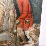 Archangel Raphael with Tobias in Red, and Dog and Fish, Very Beautiful Antique Retablo on Tin