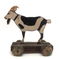 Wonderful Old Folk Art Goat on Wheels Pull Toy