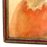 Girl in Orange with Hat and Attitude, Charming Watercolor Portrait in Original Frame
