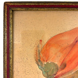 Girl in Orange with Hat and Attitude, Charming Watercolor Portrait in Original Frame