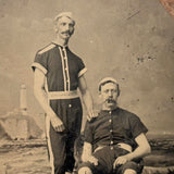 Pair of Bathing Beauties with Mustaches and Cigars, Antique Tintype
