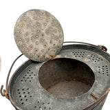 Gorgeous Large Antique French Minnow (Bait) Bucket with Wire Latch Lid and Best Original Paint