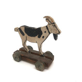 Wonderful Old Folk Art Goat on Wheels Pull Toy