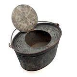 Gorgeous Large Antique French Minnow (Bait) Bucket with Wire Latch Lid and Best Original Paint