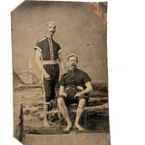 Pair of Bathing Beauties with Mustaches and Cigars, Antique Tintype