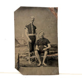 Pair of Bathing Beauties with Mustaches and Cigars, Antique Tintype