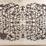 Intricate 19th Century Scherenschnitte Paper Cut with Birds and Flowers and Handwriting
