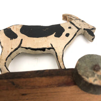 Wonderful Old Folk Art Goat on Wheels Pull Toy